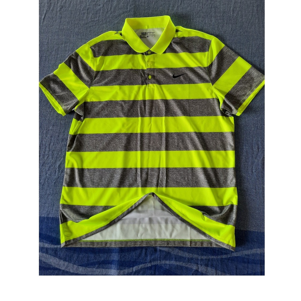 Nike Golf Dri-FIT Polo Shirt Mens XL Neon Volt Yellow Grey Striped 725516-702